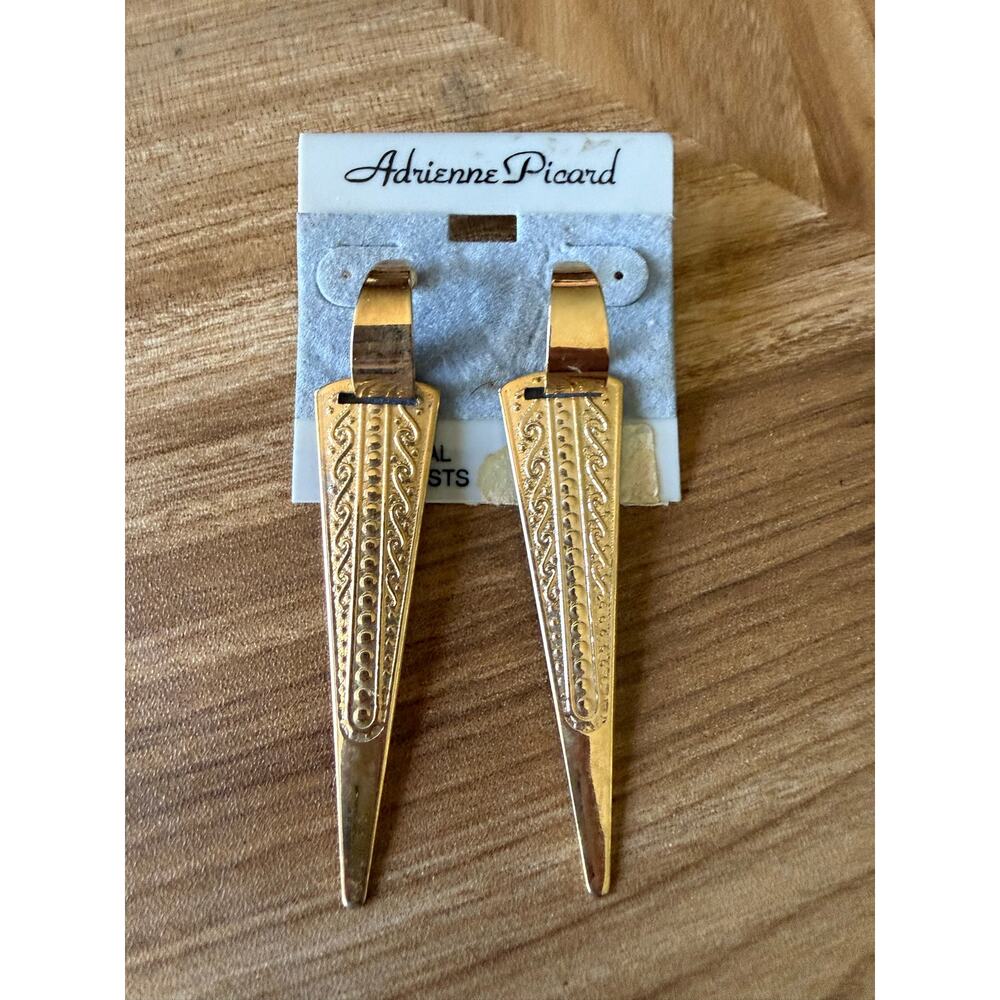 Vintage NWT Adrienne Picard Dangling Gold Tone Spear Earrings